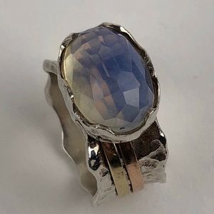 Sterling Silver Opalite Ring w/14k Gold Spinners